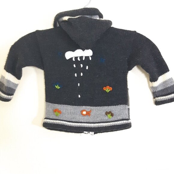 Vintage Kids Wool Blend Hand Knit Sweater Hoodie 3D Prints Animals Sun Plants - Picture 4 of 5